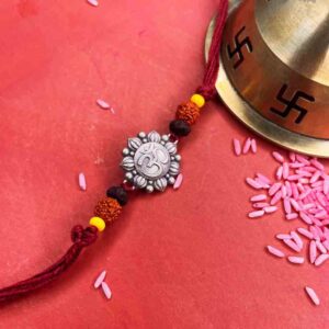 925 Silver Om rakhi in cotton threads