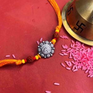 925 Silver Om rakhi in cotton threads