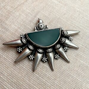 Tribal silver green stone pendant