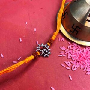 925 Silver ganpati rakhi in cotton threads