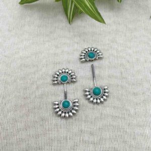 SIlver blue turquoise stone bugadi earrings