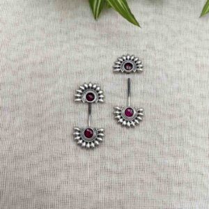 SIlver pink stone stone bugadi earrings