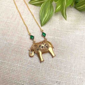 SIlver kundan haathi necklace