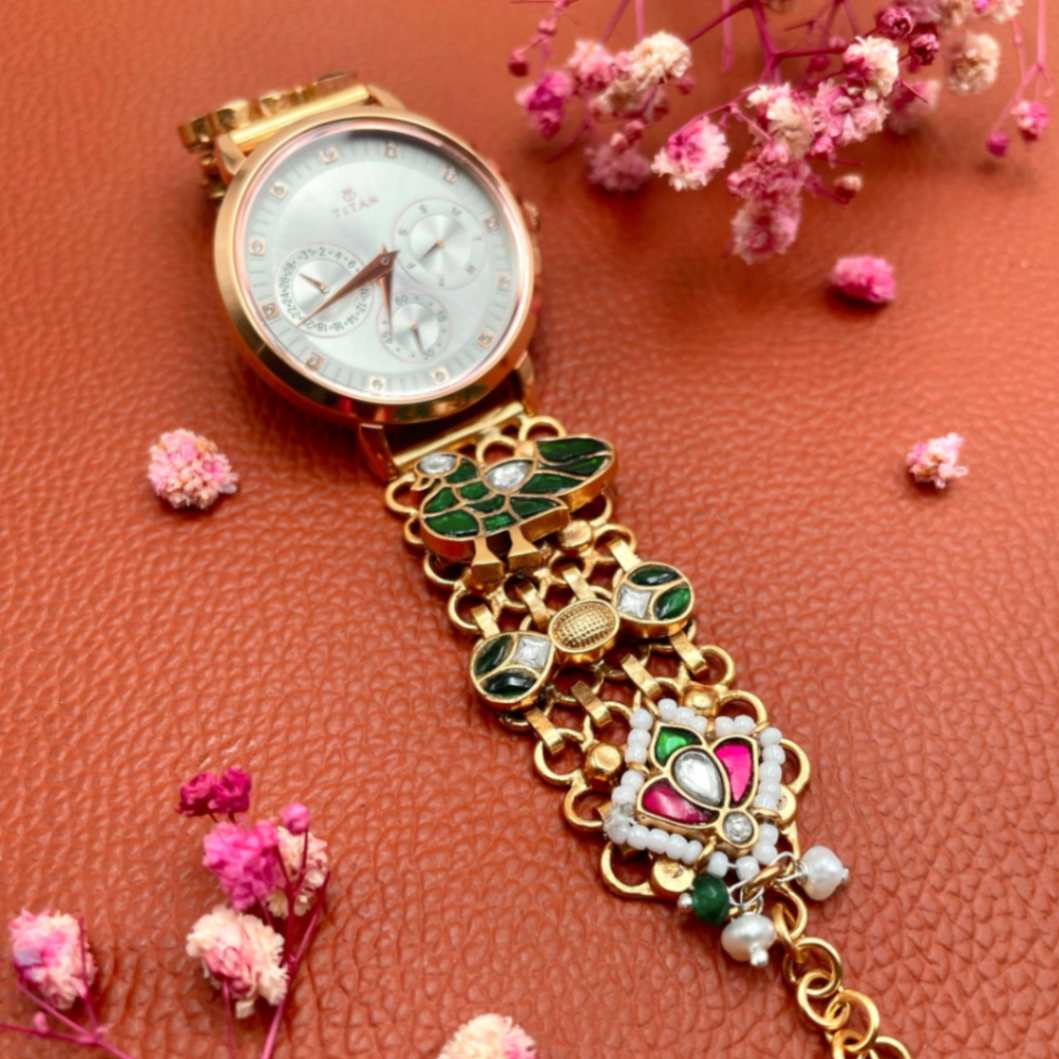 Silver kundan watch