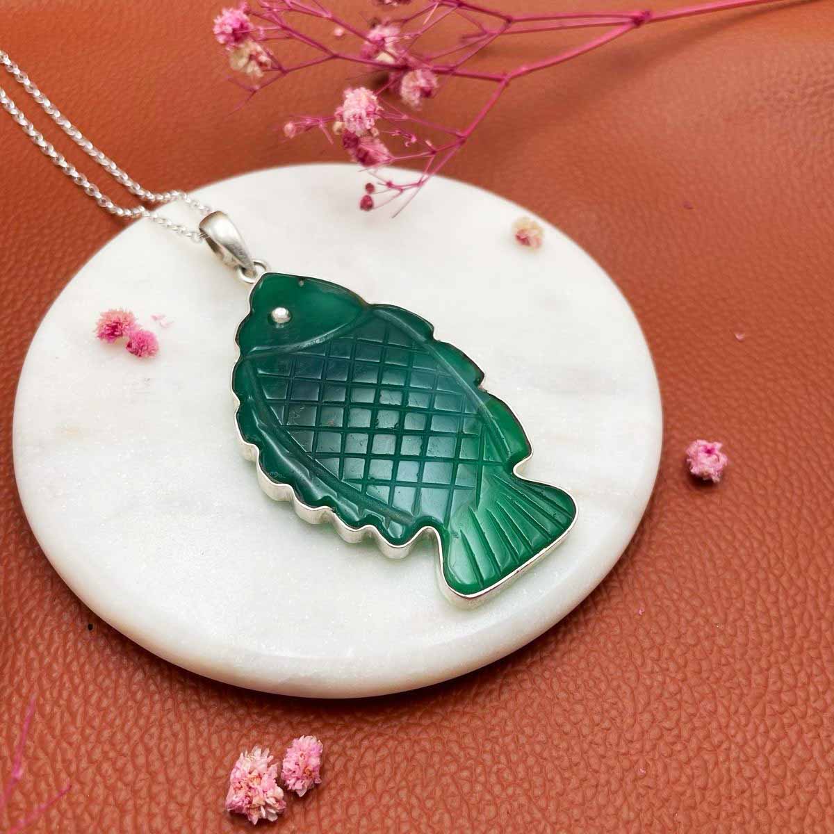 Green Stone fish pendant