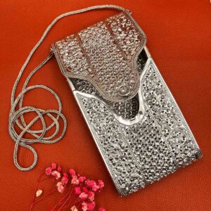 Silver Mobile Purse with Long Silver Chain – 925 Sterling Silver