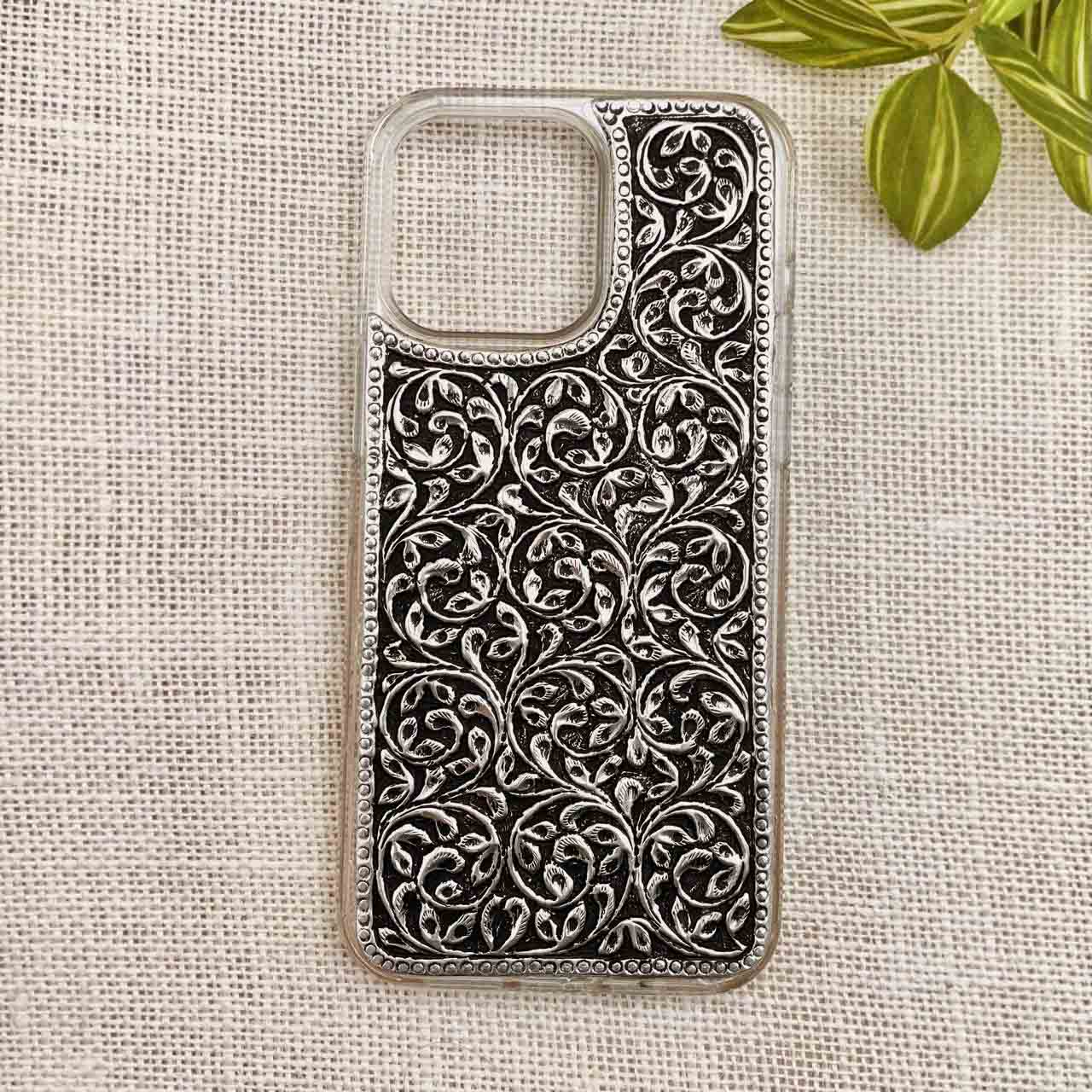Silver I Phone 15 Pro Max Cover - Floral Carving