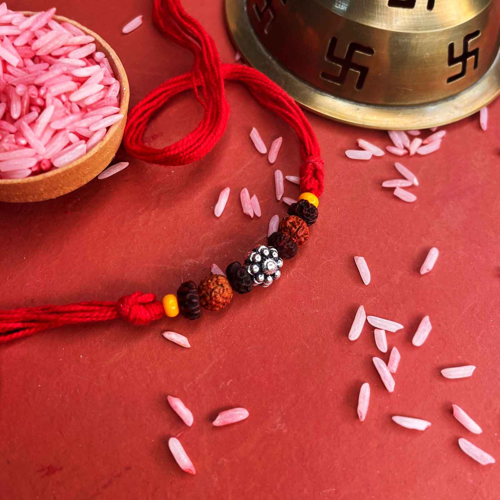 Bandhan silver beads rakhi