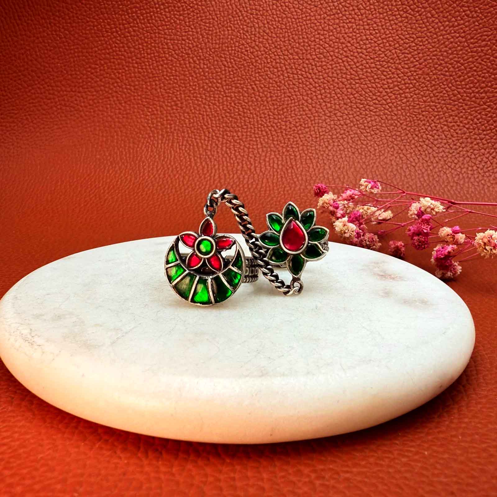 Chandrika Kundan Double Silver ring
