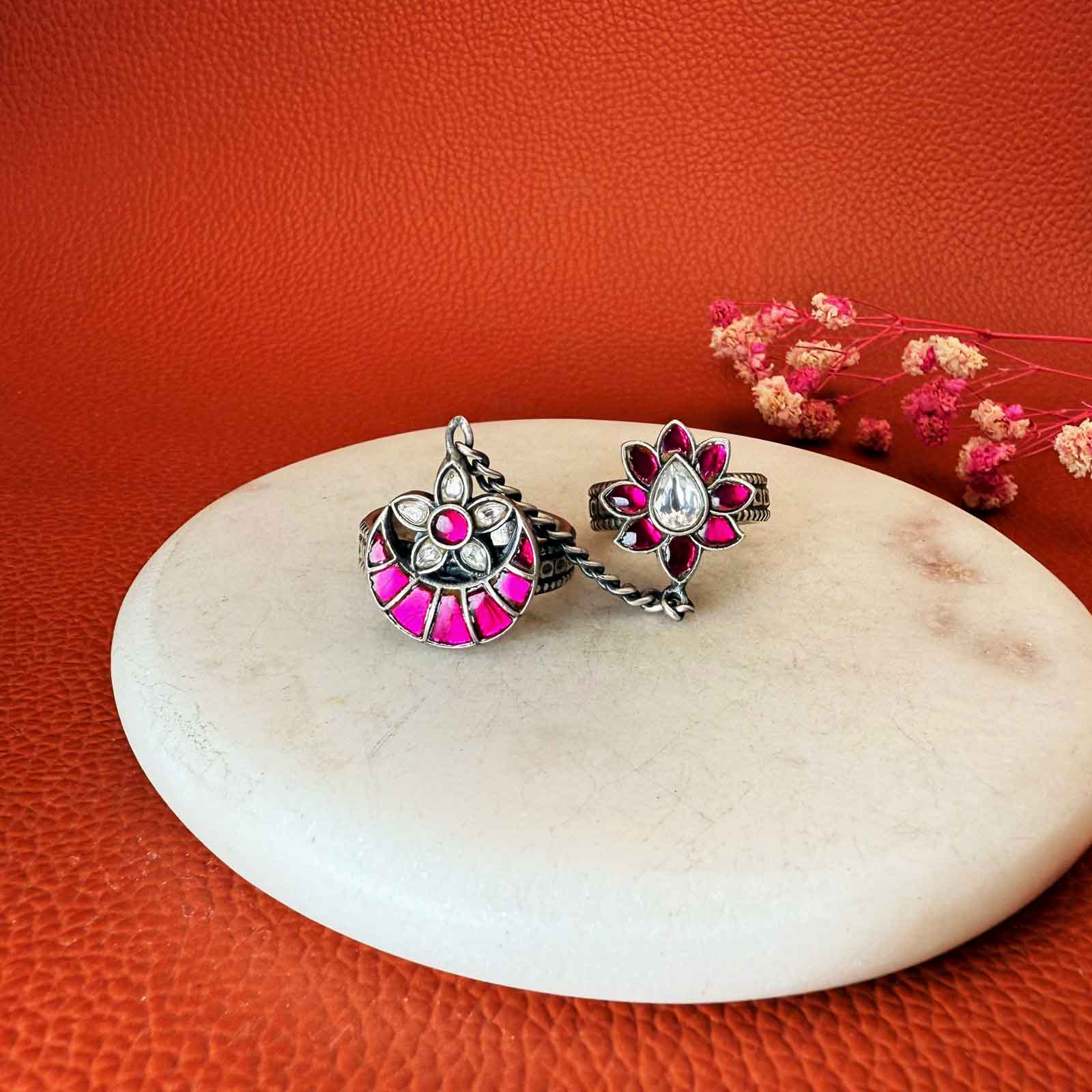 Chandrika Kundan Double Silver ring