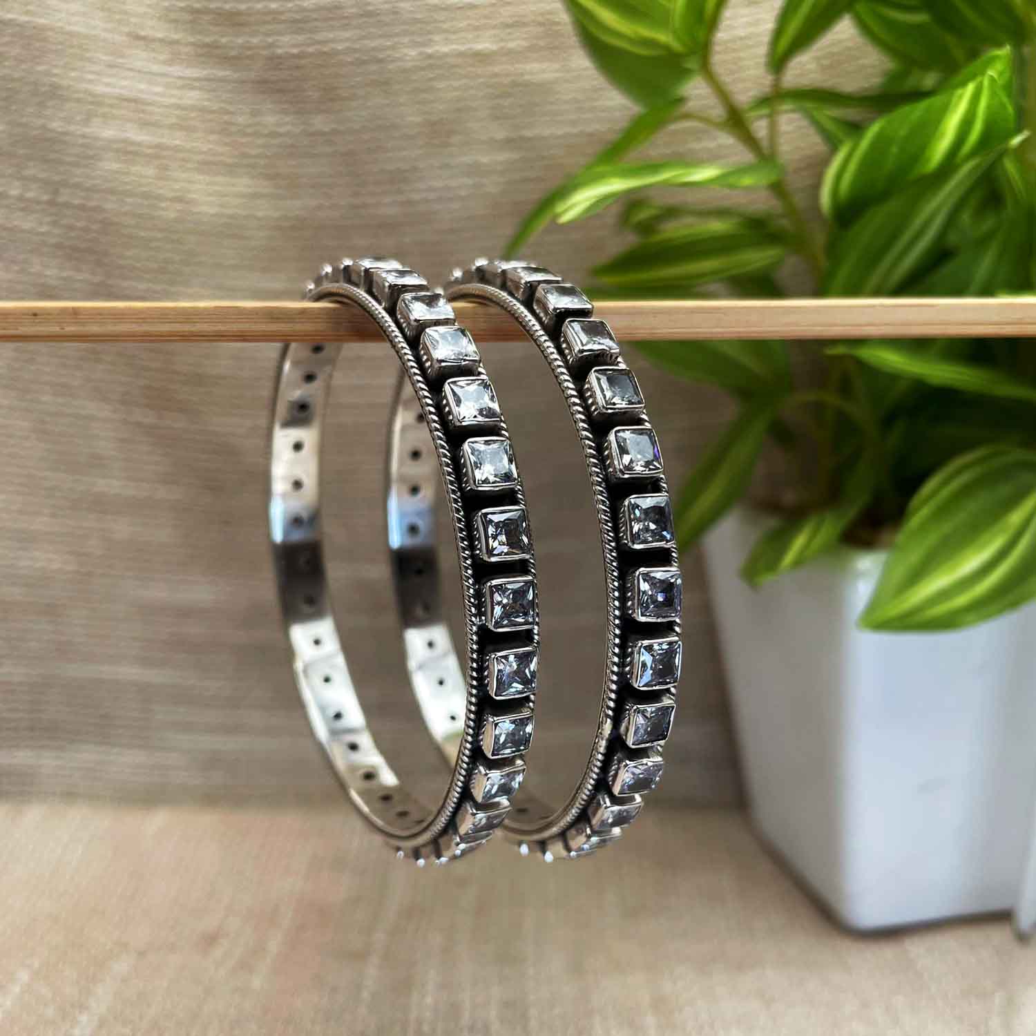 AD Stone Silver Bangles