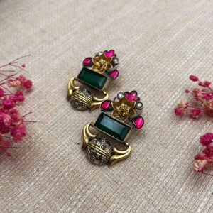 Silver kundan fusion earring