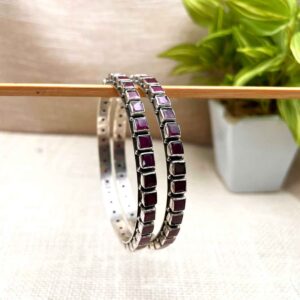 Pink AD Stone Silver Bangles