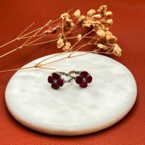Kundani Flower Silver Toe ring - Pink