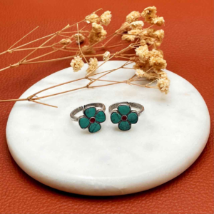 Kundani Flower Silver Toe ring - Turquoise
