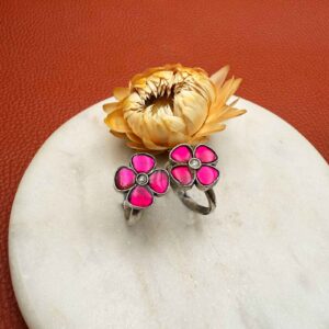 Kundani Flower Silver Toe ring - Pink