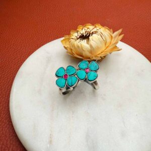 Kundani Flower Silver Toe ring - Turquoise