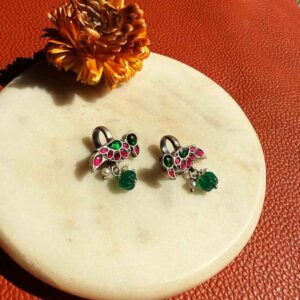 Mor Silver Earclip -Pink Green