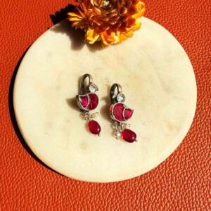 Birdie Silver Earclip - Pink White