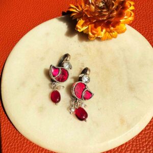 Birdie Silver Earclip - Pink White