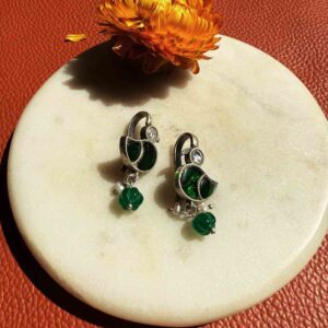 Birdie Silver Earclip - Green White