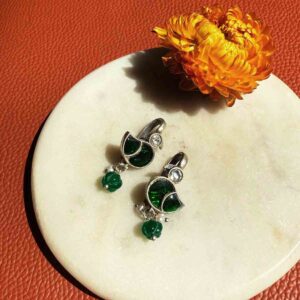 Birdie Silver Earclip -Green White
