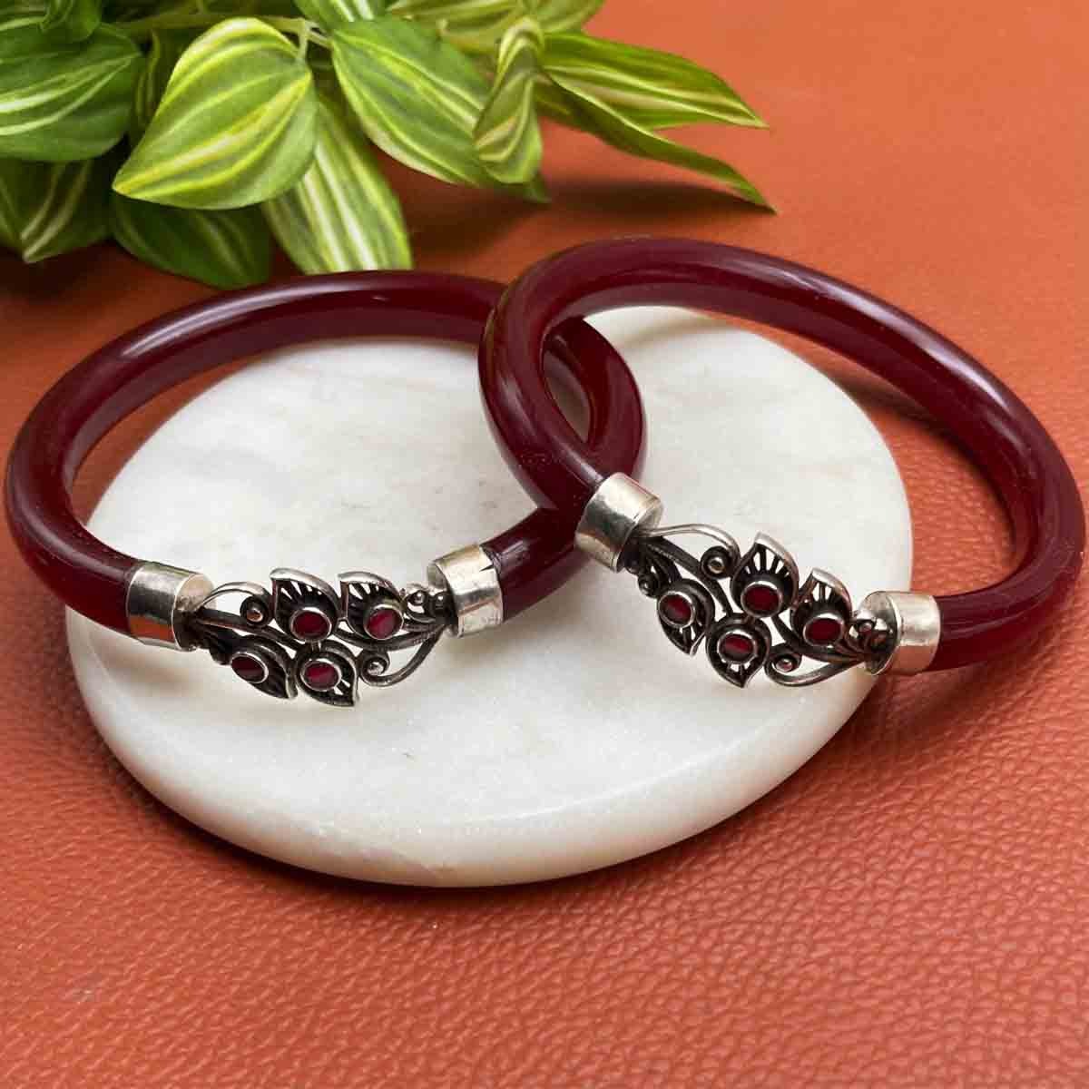 Silver Kundan Maroon Chooda Bangle – 2.4 Silver Kundan Maroon Chooda Bangle – 2.4