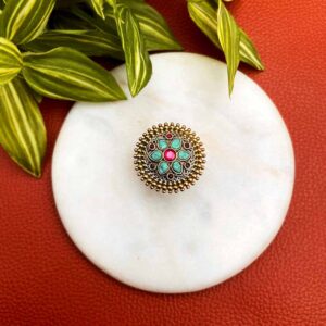Kundan silver ring with dual tone plating